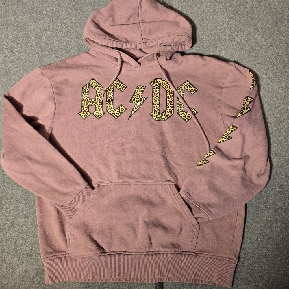 AC/DC Women's Leopard Print Hoodie Sweatshirt With Kangaroo Pouch Size M
